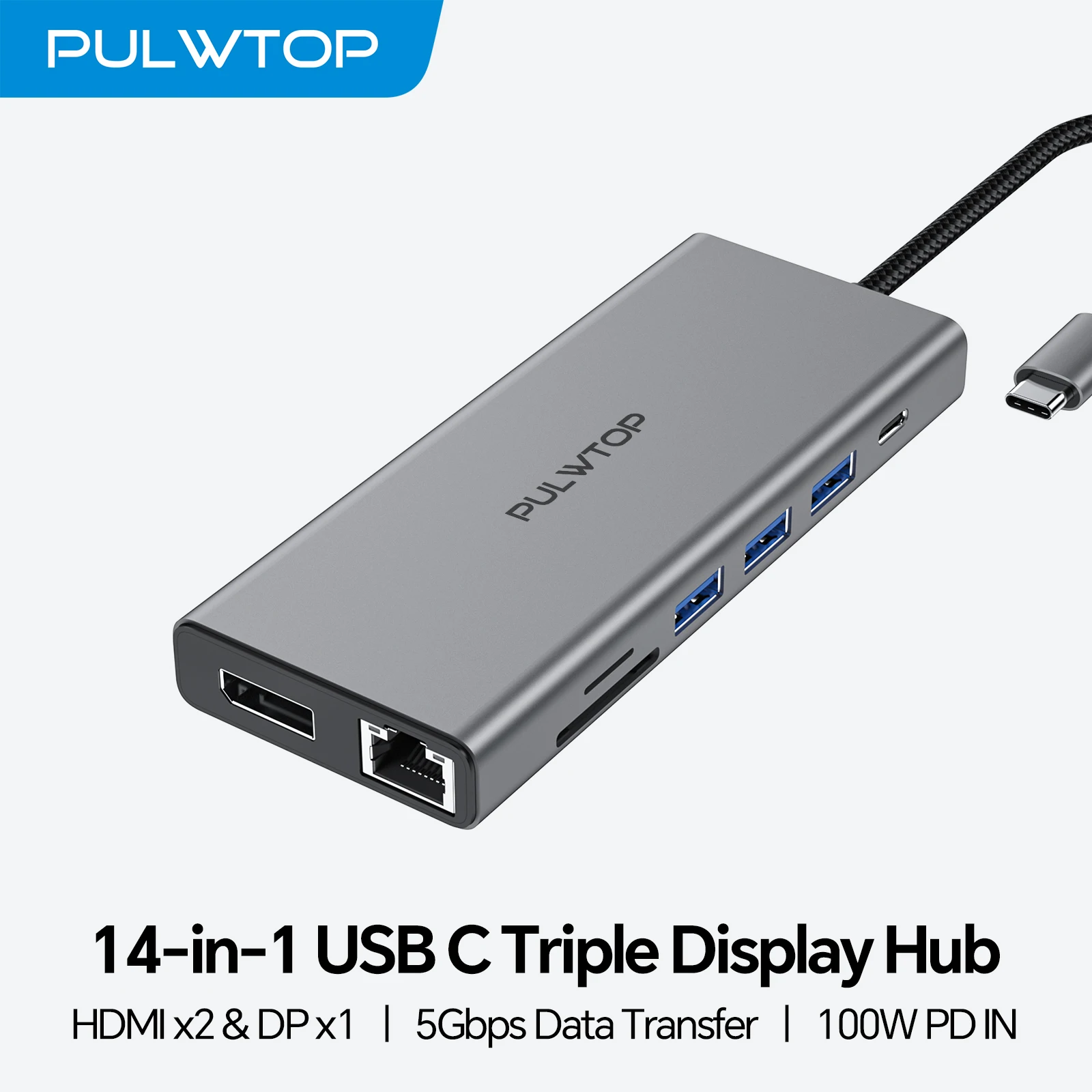 

PULWTOP Laptop Docking Station Dual Monitor with Dual HDMI+DP+Ethernet+SD/TF+USB C+Audio+PD, USB C Hub for MacBook, Dell, HP