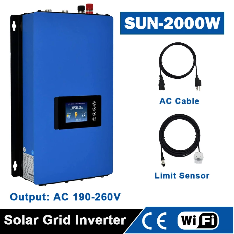 Y&H 1000W 2000W MPPT Grid Tie Inverter met Limiter Sensor DC22-65V/45-90V AC220V voor Zonnepaneel en Batterij Ondersteuning WiFi