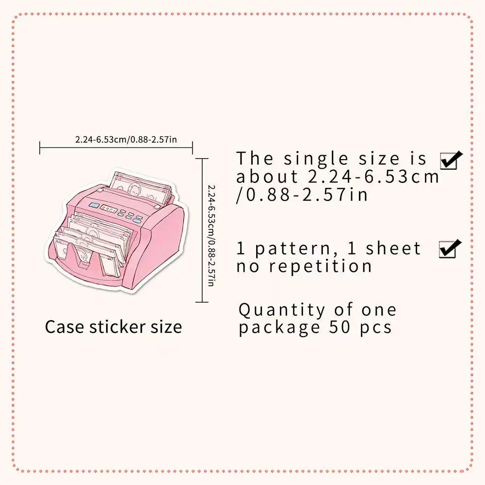 50Pcs Cute Pink Dollar Coin Cartoon Stickers Trendy Creative Decorative Decals Perfect for Helmet Luggage Travel Accessories view 5