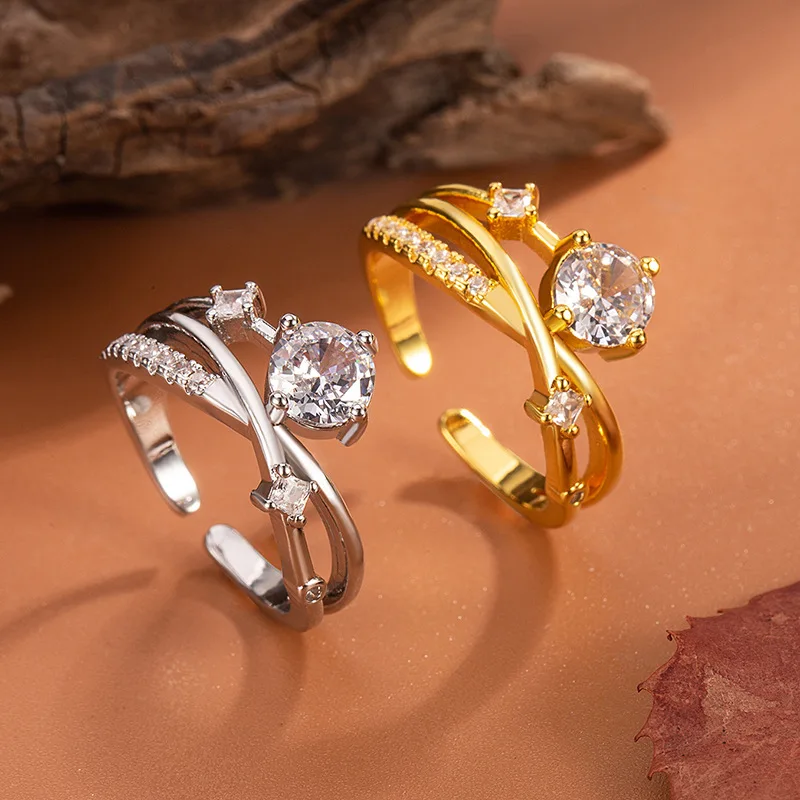 Unique Geometric Hollow Multi-layer Design - Adjustable Opening Ring - Set with Moissanite Women's Jewelry - Best Friend Ring