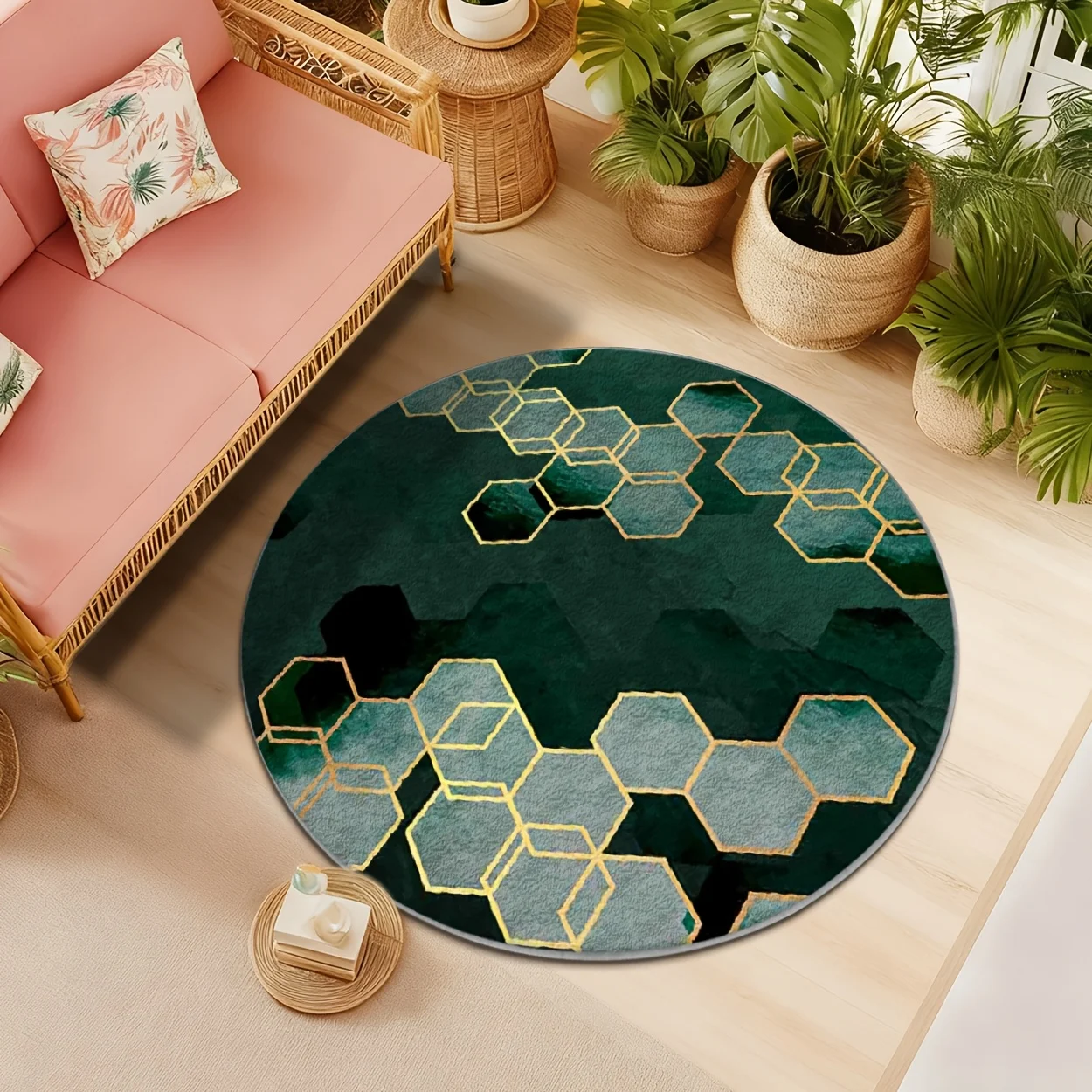 Modern Angular Tile Motif Area Carpet Anti Slip Round Doormat For Gym Dance Studio Supermarket Restaurant