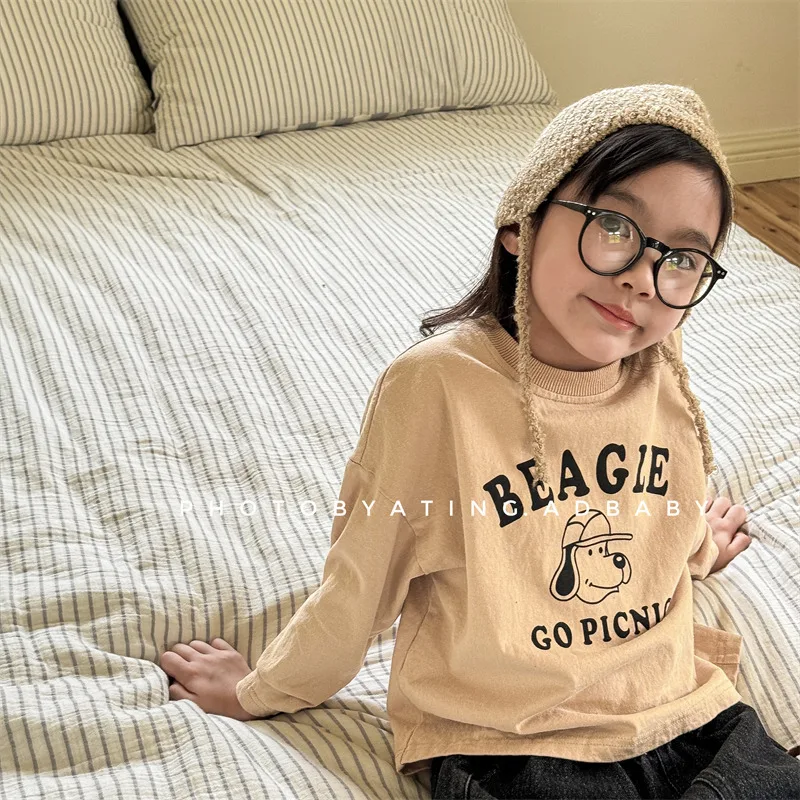 2024 Autumn New Children Long Sleeve T Shirts Boys Girls Cartoon Letter Print Bottoming Shirt Kids Casual Sweatshirt Cotton Tops