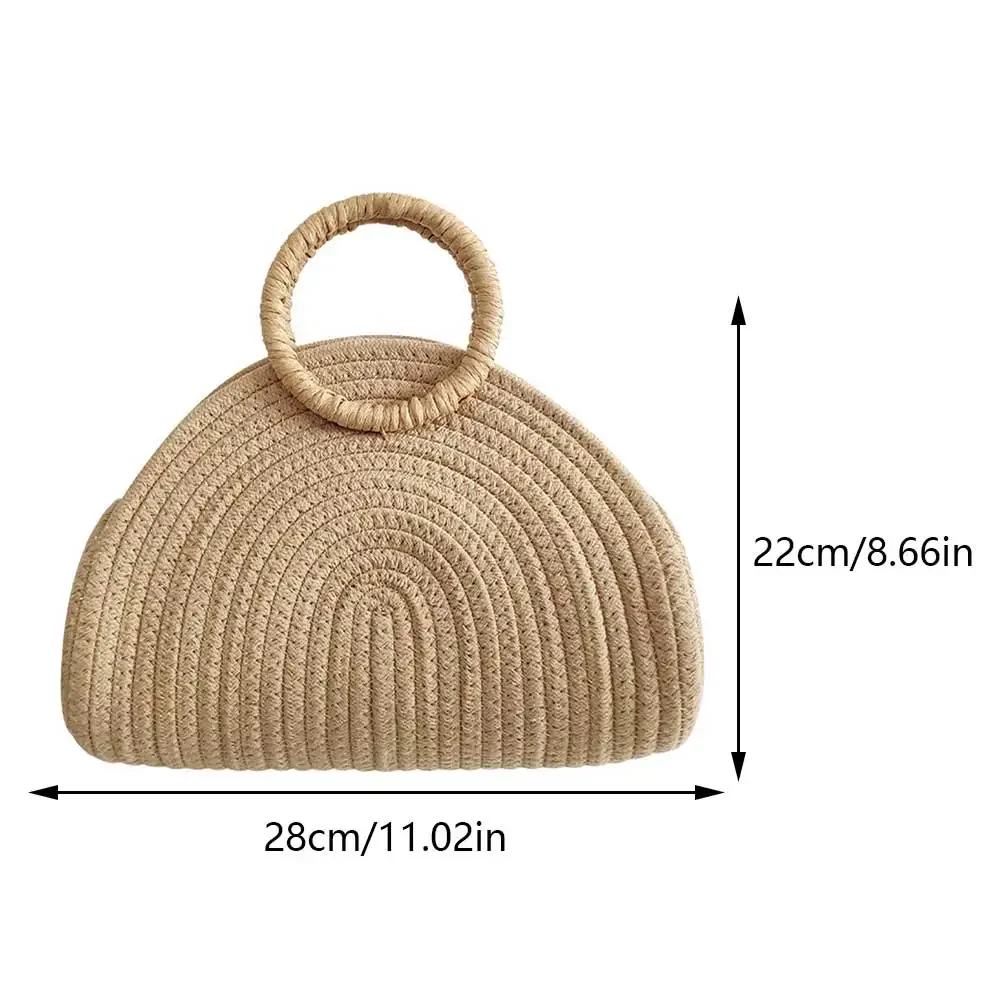 Summer Woven Beach Bag for Women Chic Cotton Rope Clutch Purse Handbag Holiday Raffia Travel Top Handle Hand Bag for Vacation