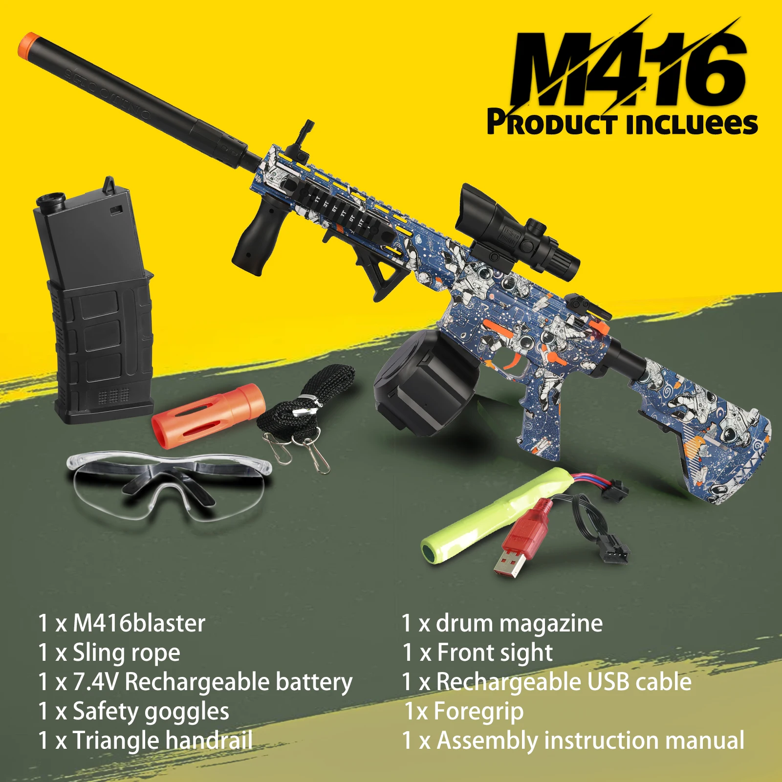 M416 Electric Ball Blaster, Manual Automatic Dual Mode Toy Blaster, Outdoor Shooting Game Toy, Halloween Christmas Gift