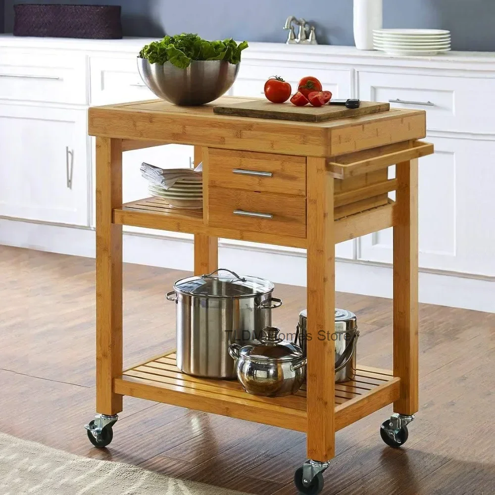 Storage Rack Trolley Rolling Kitchen Island Cart with Wheels with Drawer Towel Rack Locking Casters Cutting Board Trolley