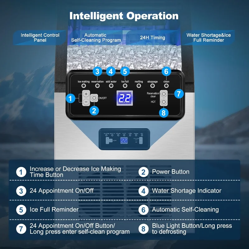 ماكينة صنع الثلج التجارية 100 رطل/24 ساعة مع وضعين لمدخل المياه، 36 قطعة مكعبات ثلج في 8-15 دقيقة، ستانلس ستيل