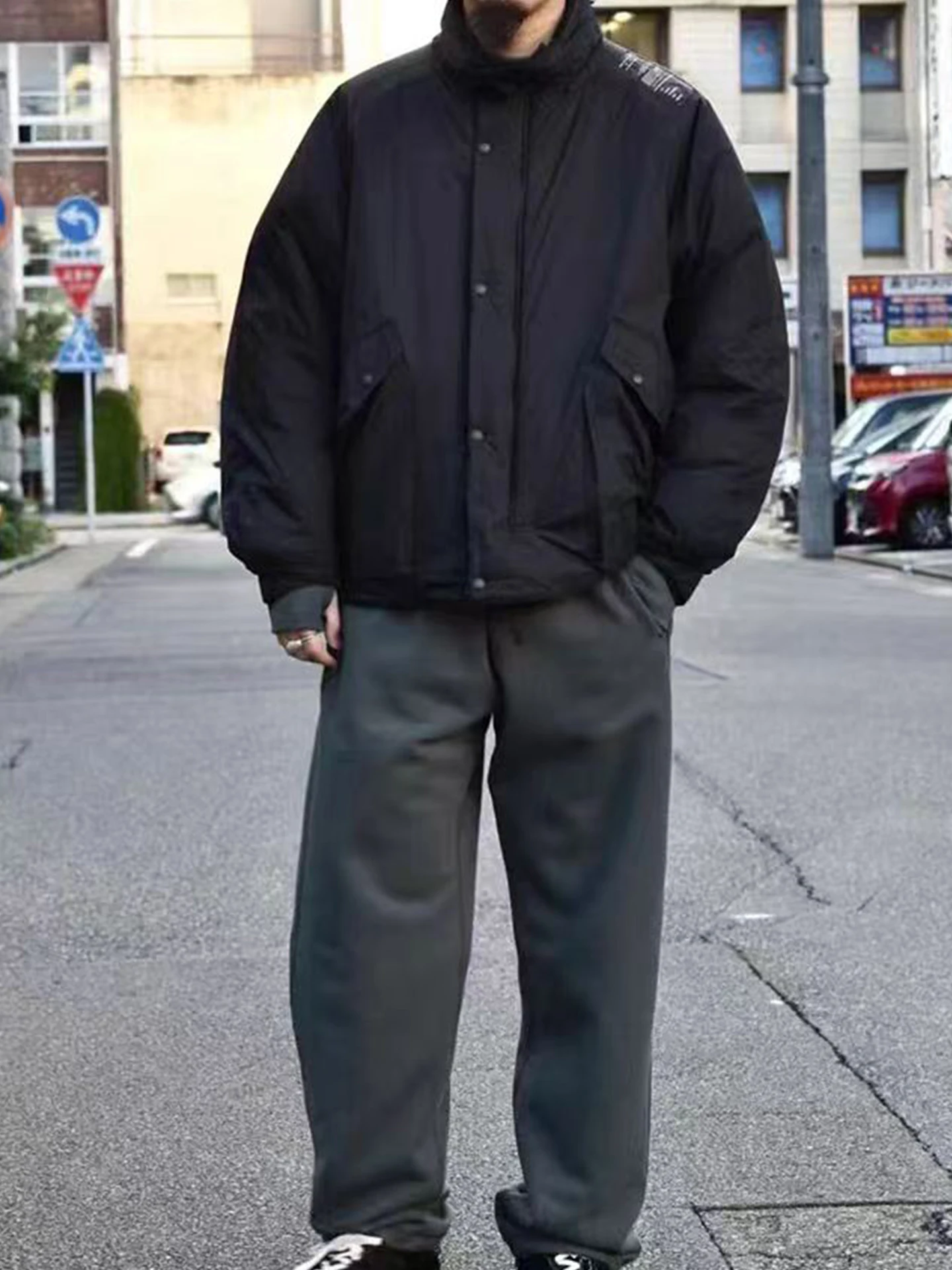 N. HOOLYWOOD Japanese Nylon Outdoor Warm Large Pocket Cotton Hidden Hat Stand Up Collar Clothing Cotton Coat