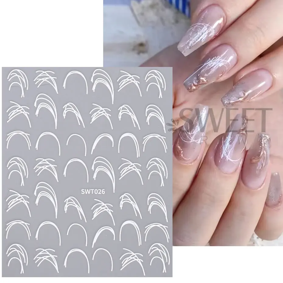 Autocollants pour Ongles en Gel Araignée, Métal, Argent, Blanc, Irrégulier, Graffiti, Rayure, Design 3D, Auto-Adhésif, Verhéritage, Curseur, Décor