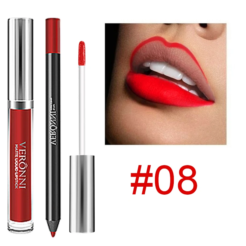 13 color lusterless liquid lipstick+lipliner set lip color makeup velvet lip color long-lasting waterproof VERONNI cosmetics set