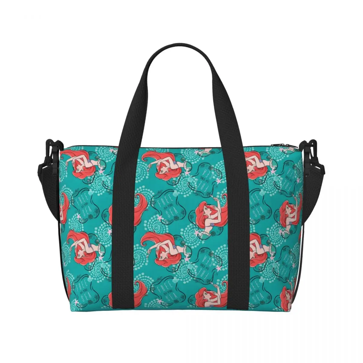 

Custom The Little Mermaid Beach Tote Bag Women Extra Large Gym Carry On Fish Anime Travel Shopping Bags