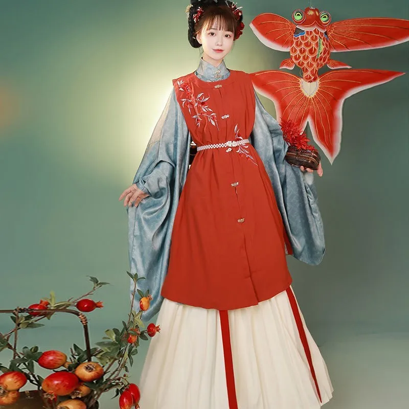 

Женская рубашка Hanfu Yue Hongming с круглым вырезом, воротник-стойка, наклонный Темный узор, в китайском стиле