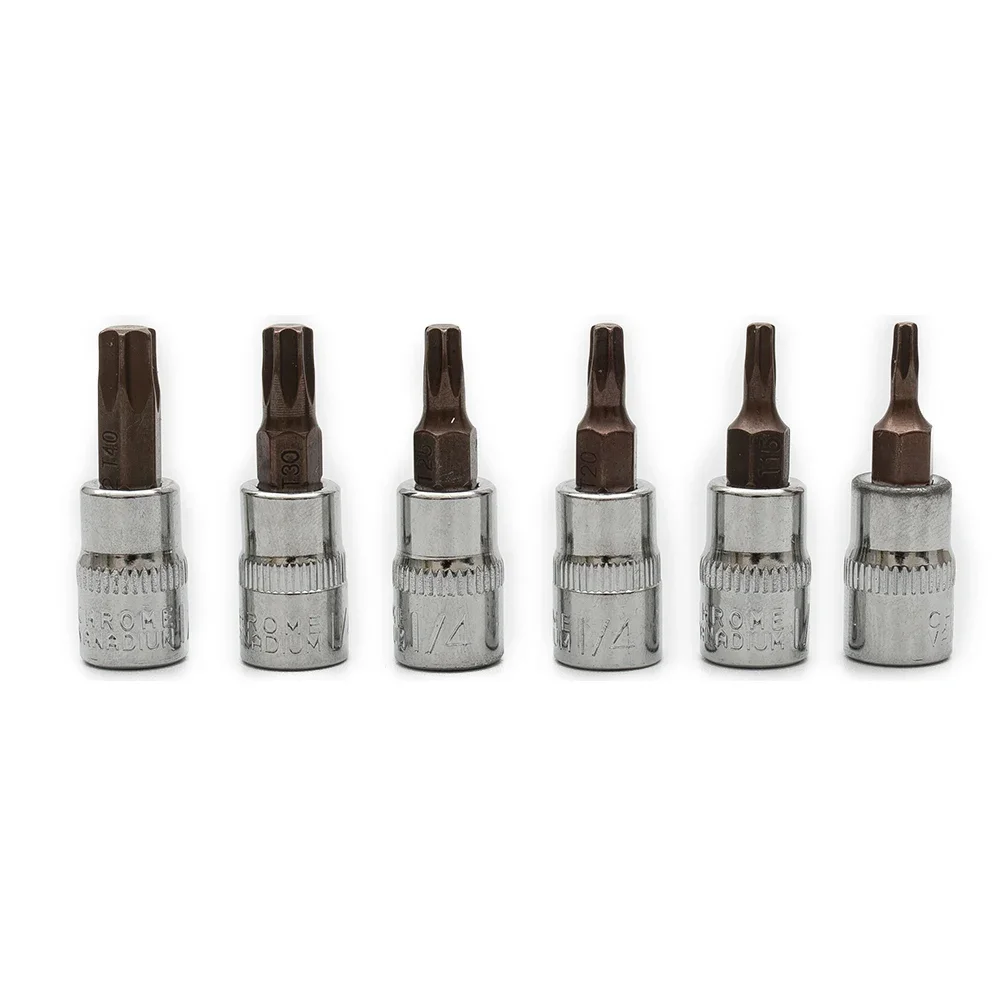 

6pcs 1/4inch Hex Torx Screwdriver Bit Set Drive Socket Head Screwdriver T15 T20 T25 T30 T40 Socket Wrench Tool