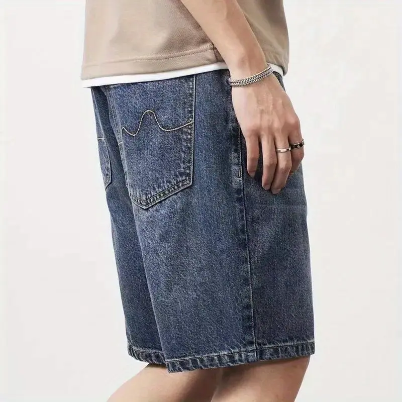 Cowboy Shorts Men 2024 Summer Loose Pocket Straight Cylinder Trend Casual Middle Pants Washing Nostalgia Versatile Quarter Pants