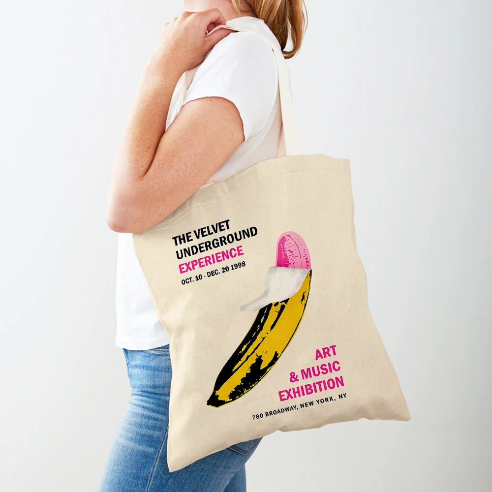 Andy Warhol Space Moonwalk Banana Candy Tote Handbag Fashion Casual Retro Lady Shopping Bag Both Sided Women Shopper Bags