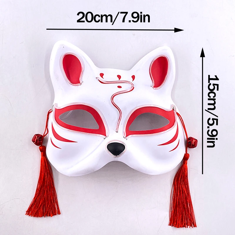 Japanese Fox Masks with Small Bell LED Light up Mask Anime Cat Fox Half Face Mask Halloween Rave Props Costume Cosplay