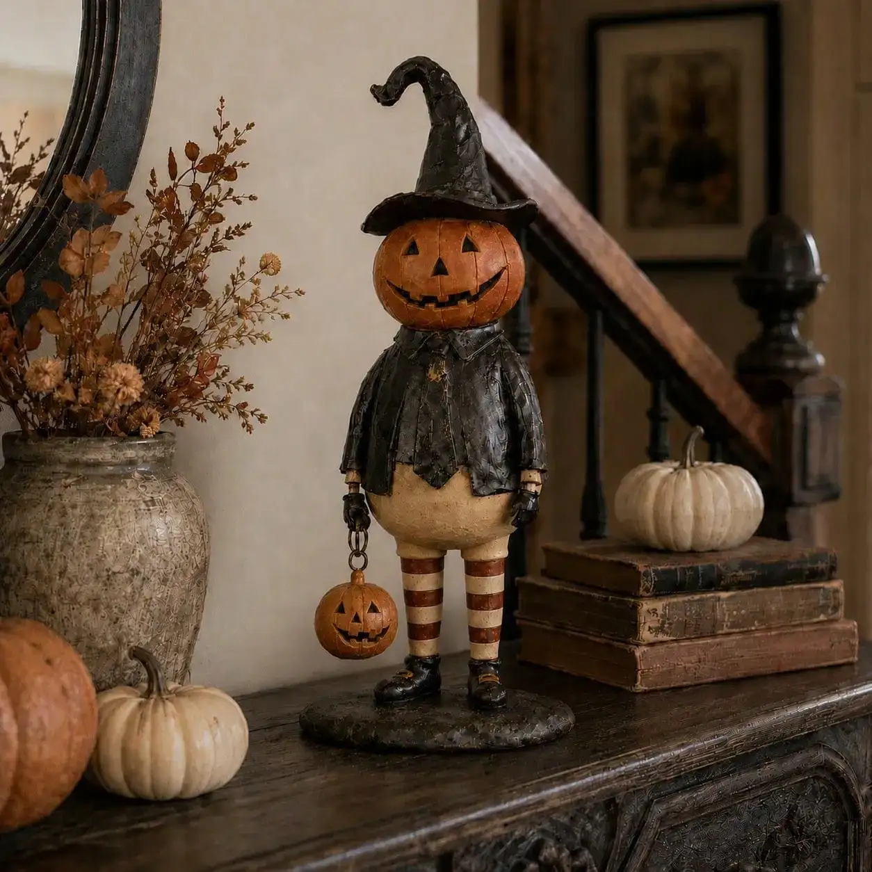 Pumpkin Witch Resin Statue Ornament Halloween Home Decoration Living Room Bedroom Office Desktop Decoration Halloween Holiday