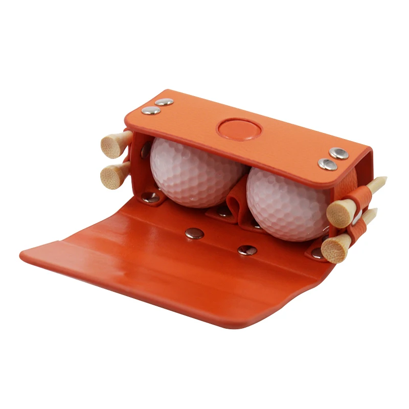 Golf Ball Bag and Tee Holder with Ball Marker, 3 in 1 Golf Ball Storage Carry Pouch Premium Leather