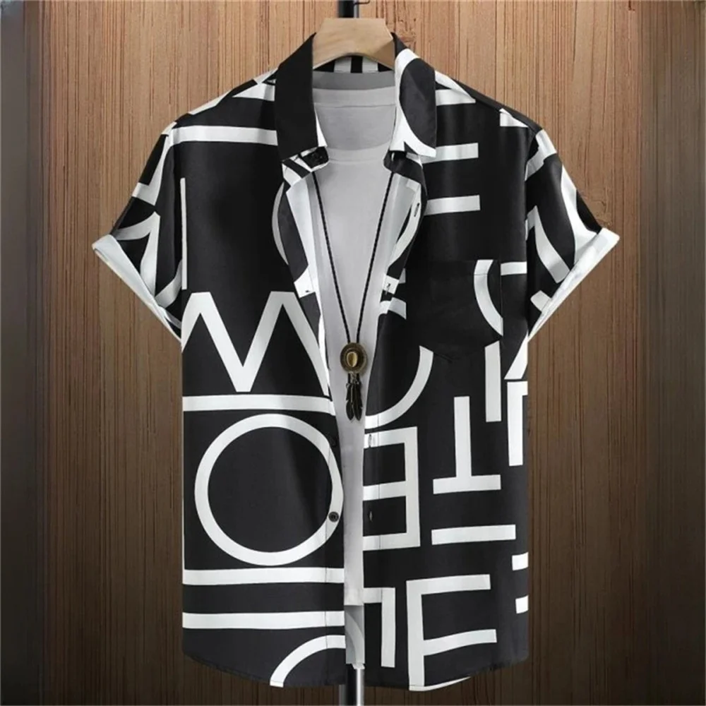 3D Printed Geometry Men's Shirts Loose Casual Fashion Button Short Sleeve Lapel Hawaiian Blouse Shirts for Men Summer Clothing