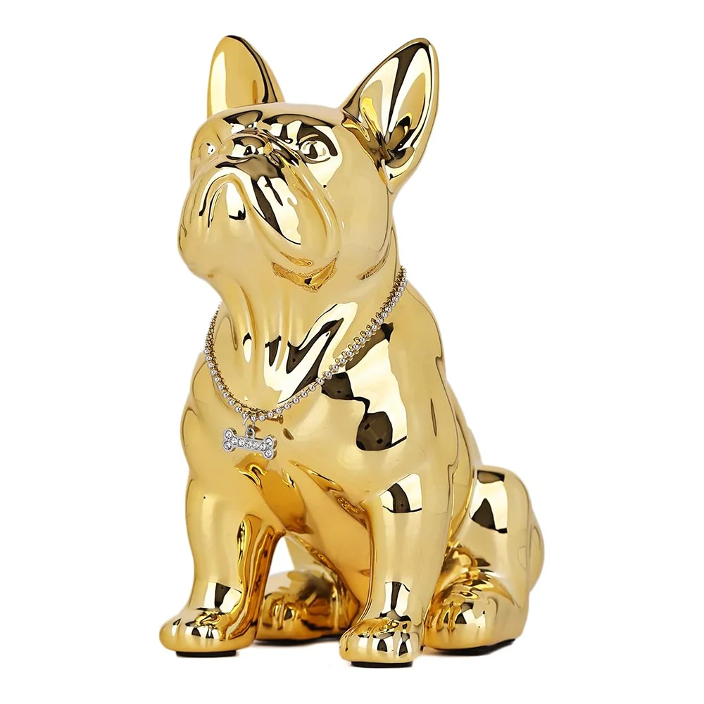 Galvani sierte goldene und silberne französische Bulldogge Statue Tiers kulptur Stehende Heim dekoration Tischplatte Ornament Weihnachts deco