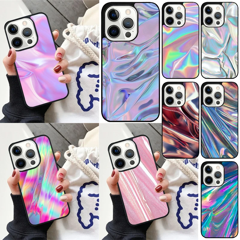 Iridescent Holographic Art Cover For iPhone 16 13 14 15 Pro Max 12 Mini 11 15 Pro Max 6 7 8 Plus Max SE 2020 Phone Case