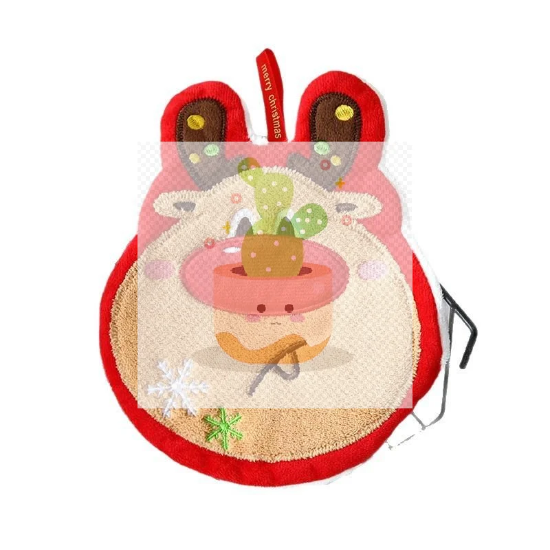 جديد عيد الميلاد منشفة اليد معلقة نوع سميكة المرجان الصوف منشفة المطبخ ماصة التجفيف السريع خرقة الكرتون منشفة اليد #6