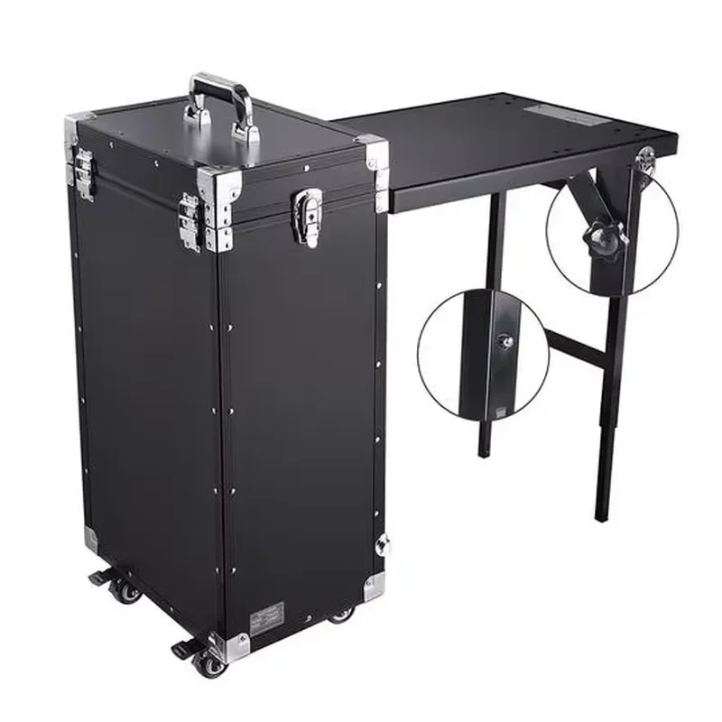 Top Selling Upgraded Customized Foldable Candy Fashion Aluminum Case Manicure Table Makeup Nail Tables Multi Storage Rolling