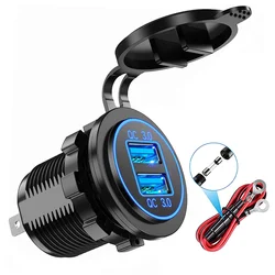 Quick Charge 3.0 Dual USB Charger Socket Power Outlet Waterproof 12V/24V Fast Charger for Car Truck Motorcycle Marine Boat RV