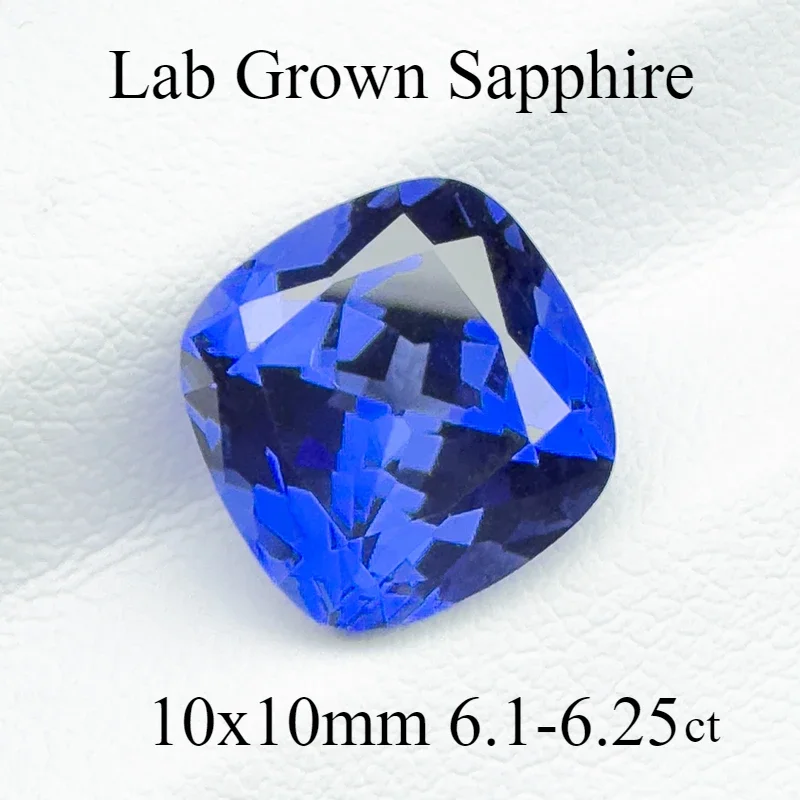 Lab Grown Sapphire Square Cushion  Royal Blue 10x14mm 6.1-6.25ct  VVS1 Gemstone for Diy Jewelry Making Gift with AGL Certificate