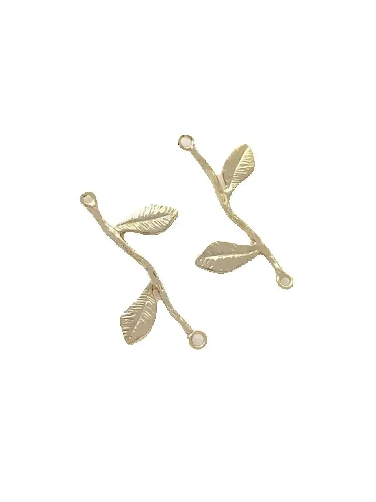 

14K Gold-coated Double Hanging Branches Rose Green Zirconium Leaves Diy Bracelet Hanging Earrings Tassel Pendant Accessories