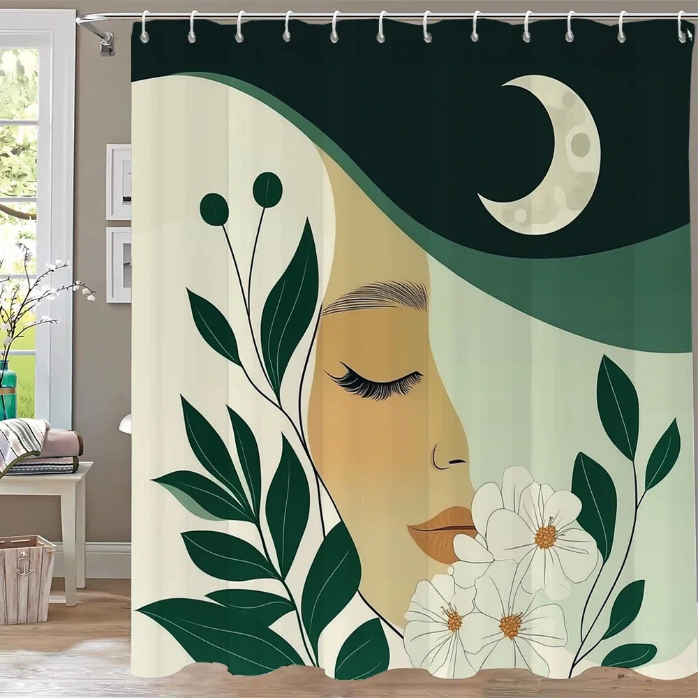 Modern Abstract Art Shower Curtain Partition Hanging Bathroom Curtain with Hooks Washable Home Decoration