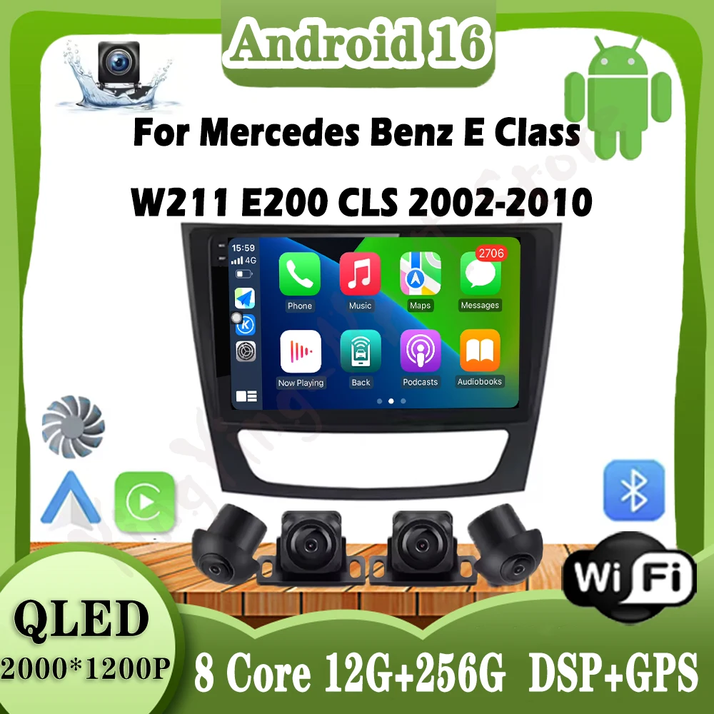 

Car Radio Carplay Android 16 For Mercedes Benz E Class W211 E200 CLS 2002-2010 Navigation GPS Stereo 4G Wifi