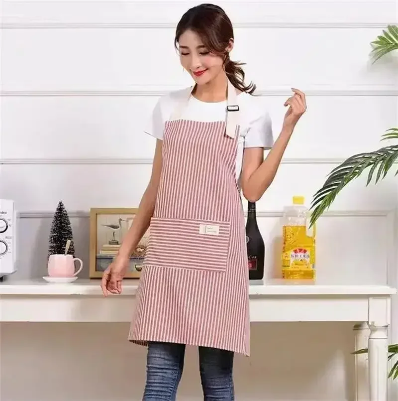 Fashion Simple SmallFresh Stripe Kitchen Antifoul Apron Pinafore Woman Cooking Accessories Cafe Restaurant Flower Shop Overalls