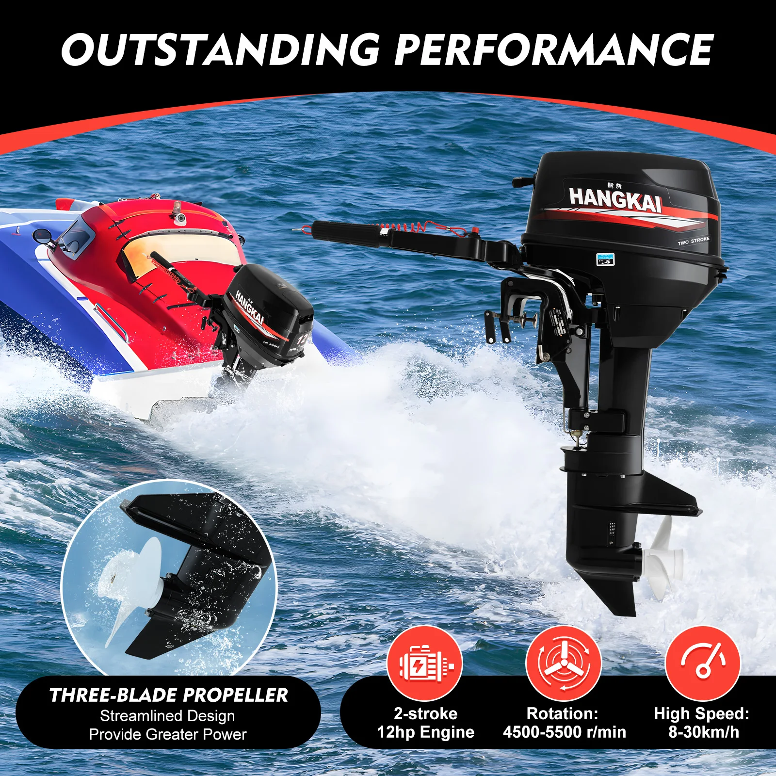 

2 Stroke 169CC 12HP Outboard Motor Inflatable Fishing Boat Engine with Water Cooling and CDI System for Inflatable Boats