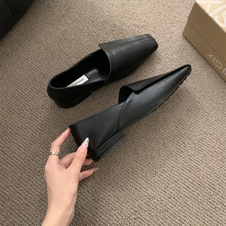 Mocassins à talons bas à enfiler pour femmes, escarpins, chaussures épaisses, robe de soirée, noir, luxe, tendance, mode élégante, offre