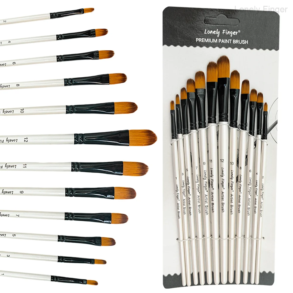 12pcs Filbert Watercolor Paint Brush Set Nylon Hair for Watercolors,Acrylics,Inks,Gouache,Oil and Tempera