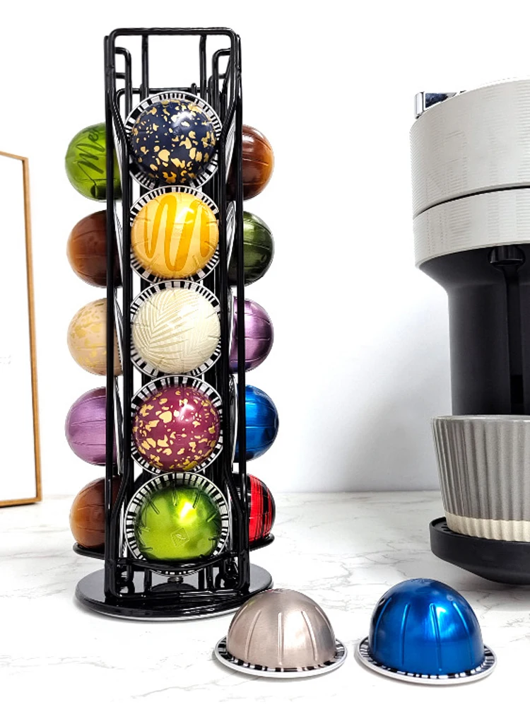 Coffee Pod Holder 360°Rotatable Vertuo Line Coffee Capsule Pods Holder Display Stand Metal 20 Cups Storage Organizer Shelve Rack