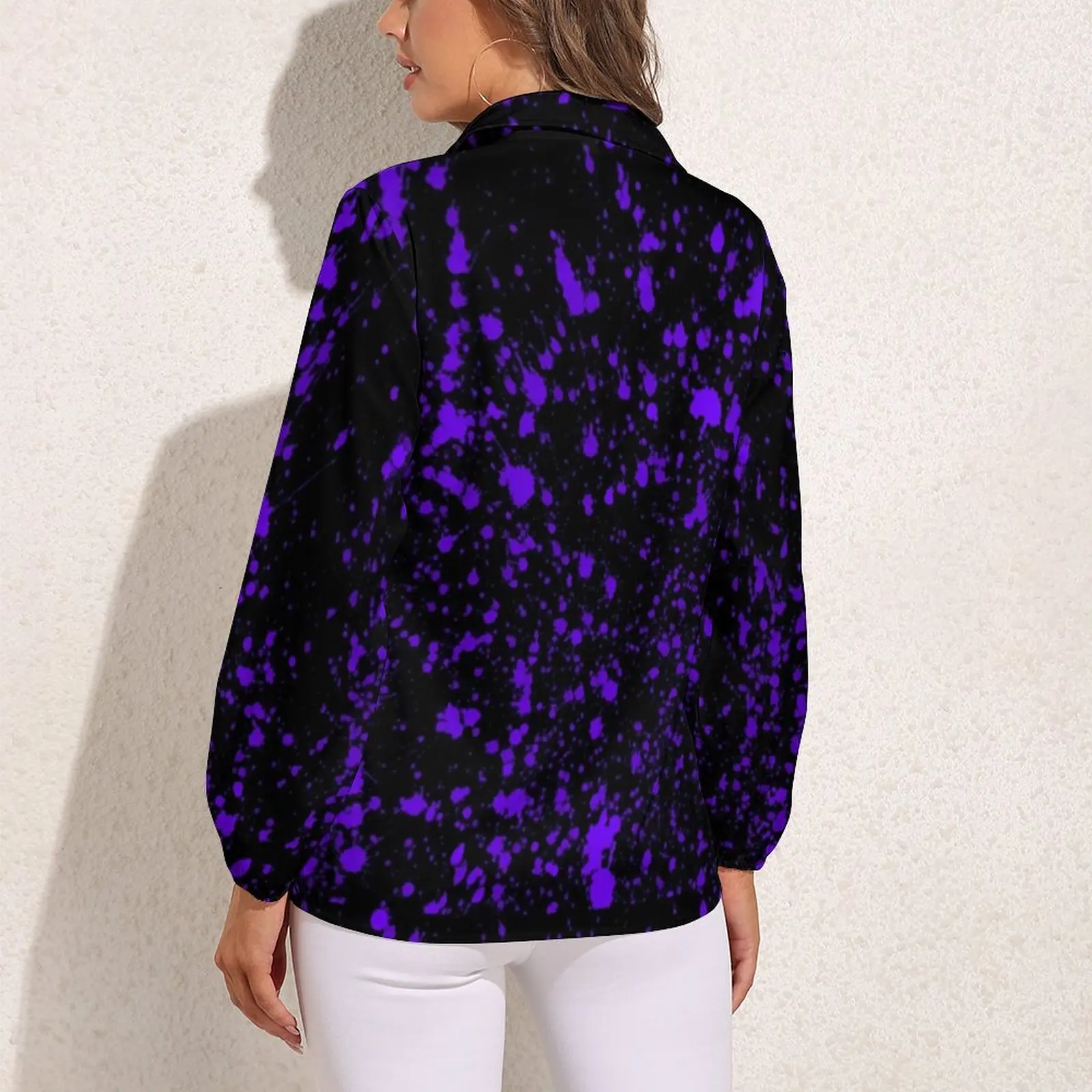 Purple Paint Splatter Blouse Abstract Graffiti Modern Print Blouses Women Long-Sleeve Simple Shirts Summer Oversize Clothing