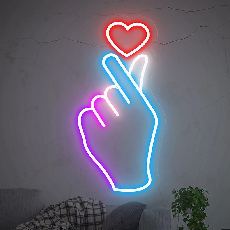 Fingerheart Neon Sign Custom Led Neon Light Signs camera da letto Home Wall Hang Decor Hand Heart Party Crazy Neon Night Lights