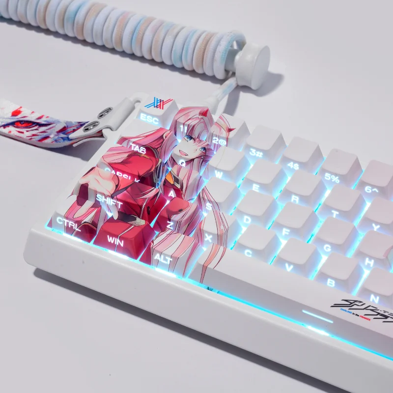 130 مفتاحًا حبيبيًا في أغطية مفاتيح FRANXX 02 رسوم متحركة PBT شفافة 2D Chreey Factory قابلة للتكيف للغاية Made68 Mad68 Wooting 60