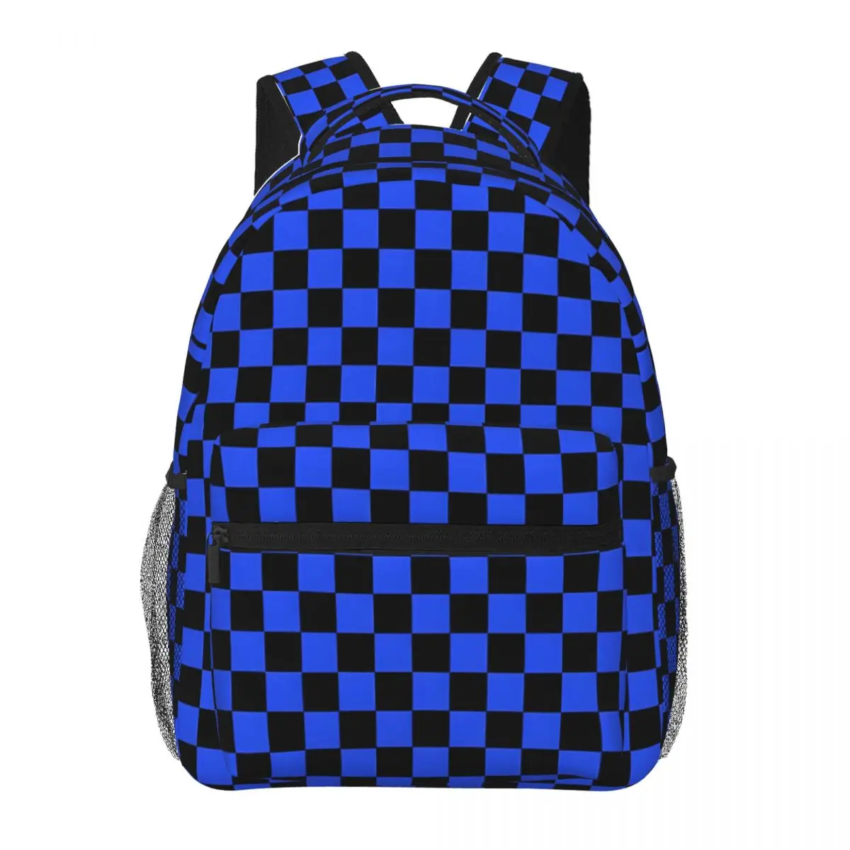 

Black And Blue Check Checked Pattern Backpack for Men Women Fashion Student Business Daypack College Shoulder Bag 16in