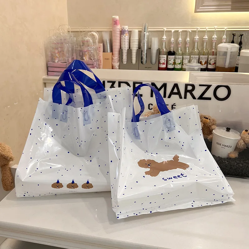 Custom. Clothing Store Transparent Handbag Printed Clothes Shopping Plastic Tote Bag Packaging PE