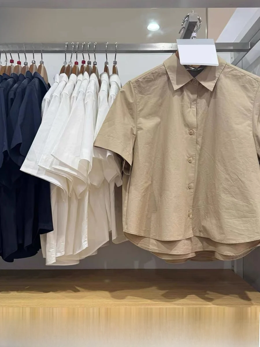 

Pure Cotton ort Sve Casual irt Women's Spring Summer New Sle Loose Fit Button up Single Color Top Commute Friendly