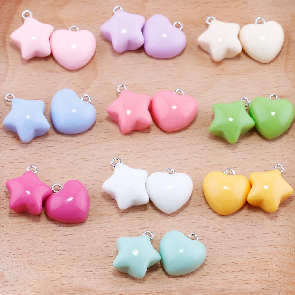 3D Glossy Hearts Star Shape Charms Cute Kawaii Resin Choker Pendants for Earrings Necklace Kids Jewelry Making Diy Accessories