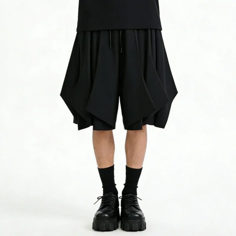 

Men'S Casual Pants New Style Loose Pleated Shorts Men'S Summer Drawstring Pants Dark Style Fashion Pants A10