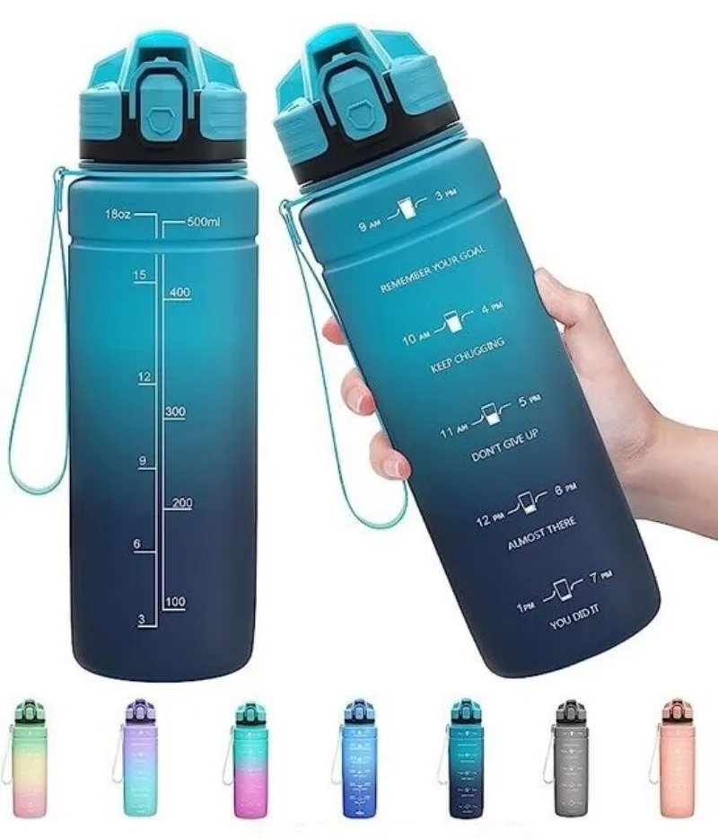 700ml Wide Mouth Sports Water Bottle Large Capacity Gym With Time Marker Gradient Outdoor Travel Plastic Portable Water Bottle