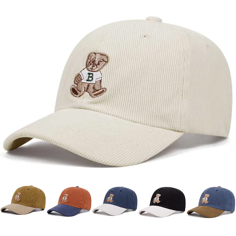 2026 Adorable Teddy Bear Embroidery Baseball Hats Outdoor Sport Corduroy Duck Tongue Caps Men Women Versatile Casual Visor Hats