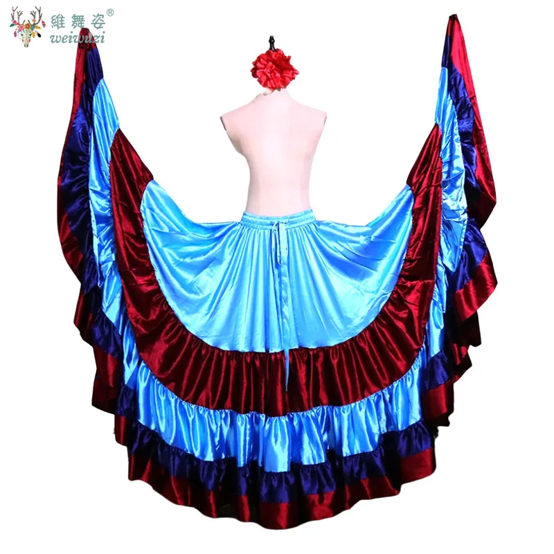 Falda de Flamenco de 720 grados con volantes Tribal para danza del vientre, satén a rayas, 25 yardas, 4 niveles, gran Swing, vestido gitano para mujer, actuación en equipo