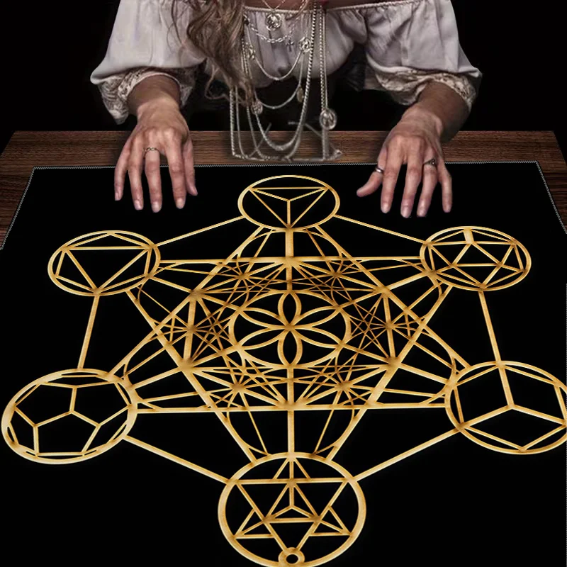 1pc Sacred Geometric Metatron's Cube Printed Card Tablecloth, Card Mat, Furniture Protector Table Cover, Coffee Table Cover