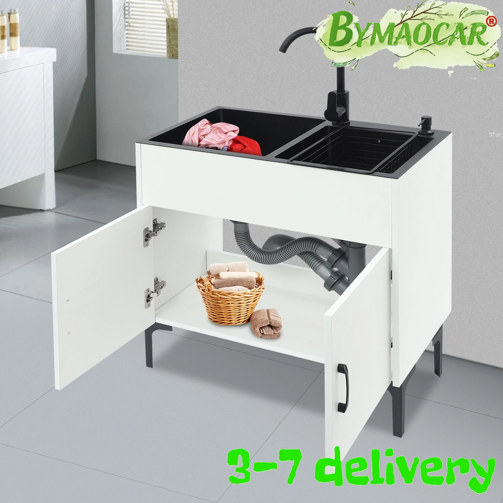 

Мойка для прачечной, хозяйственная раковина с краном, двойная раковина из нержавеющей стали с тумбой, сверхпрочная, для прачечной, кухни, гаража, подвала