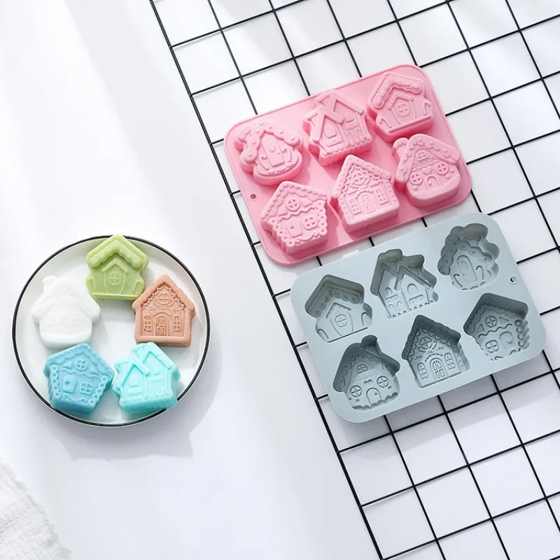 

6 Different House Shapes Cake Molds Handmade Soap Chocolate Desserts Baking Kitchen Supplies Silicone Droppers Cookie Fashion